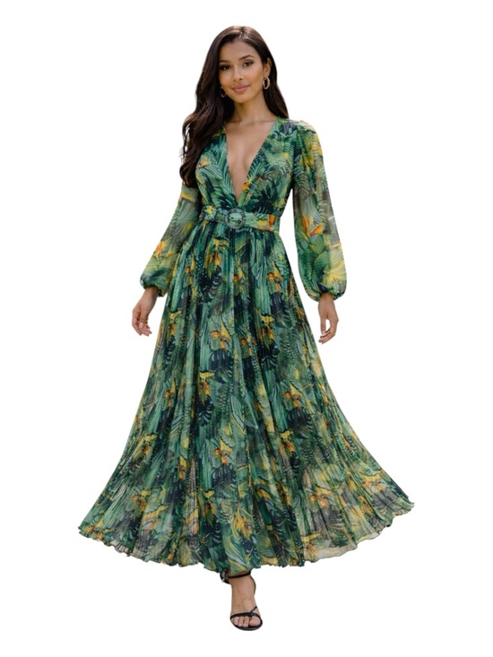 FASHION NOVA Nights in Paradise Green Plunge Maxi Dress Size Large Resort  Drama
